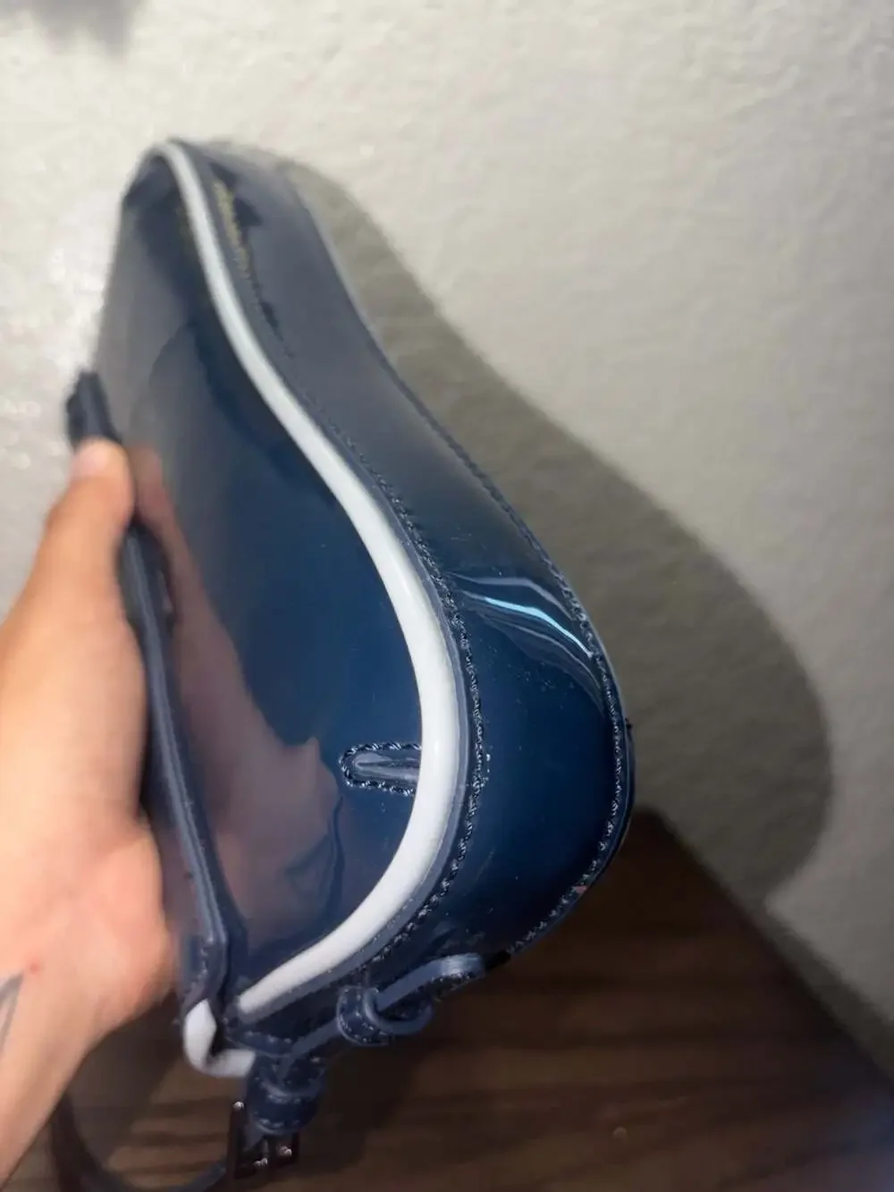 Zara Navy Blue Faux Patent Leather Flap Bag